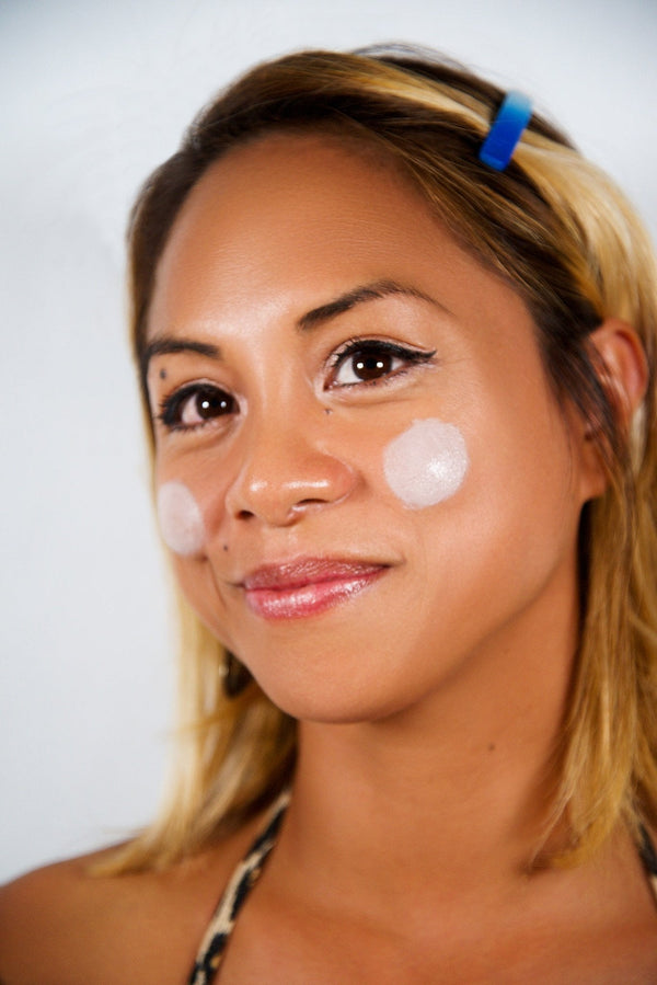 Zombie White – Mineral SPF 30 Sunscreen - In OG Bamboo Container Model Shot