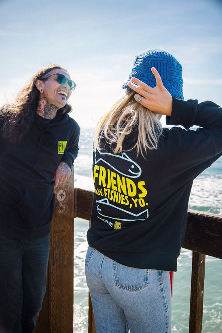 Friends With Fishies Black Hoodie - SurfDurt Sunscreen