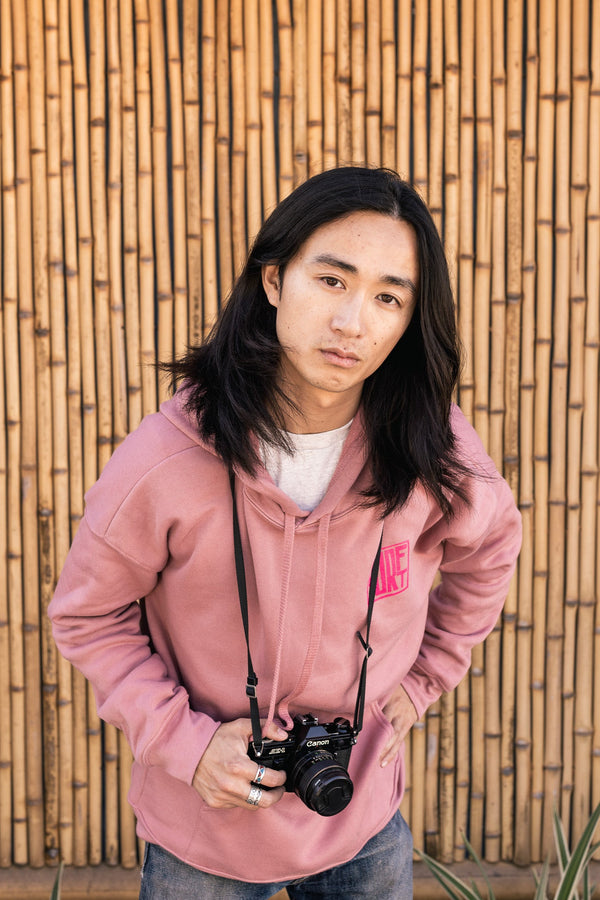 Friends With Fishies Mauve/Pink Hoodie Model Shot